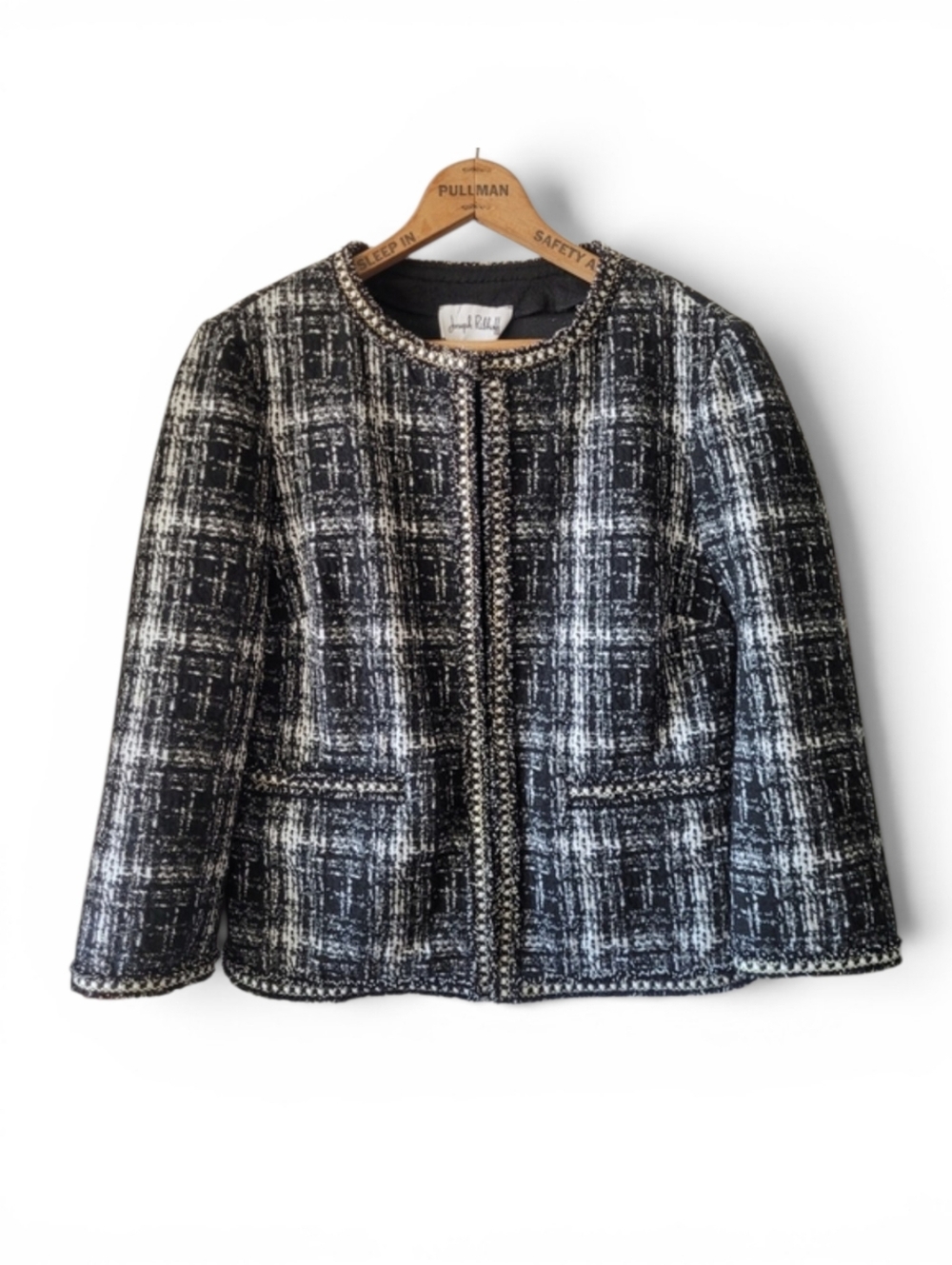 Joseph Ribkoff Black and White Textured Plaid Blazer Size 6